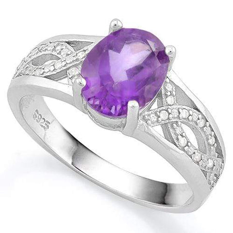 FANTASTIC ! 1.67 CARAT AMETHYST & (9 PCS) CREATED DIAMOND 925 STERLING SILVER RING - Wholesalekings.com