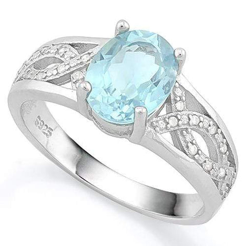 FANTASTIC ! 1.67 CARAT BABY SWISS BLUE TOPAZ & (9 PCS) CREATED DIAMOND 925 STERLING SILVER RING - Wholesalekings.com