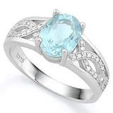 FANTASTIC ! 1.67 CARAT BABY SWISS BLUE TOPAZ & (9 PCS) CREATED DIAMOND 925 STERLING SILVER RING - Wholesalekings.com