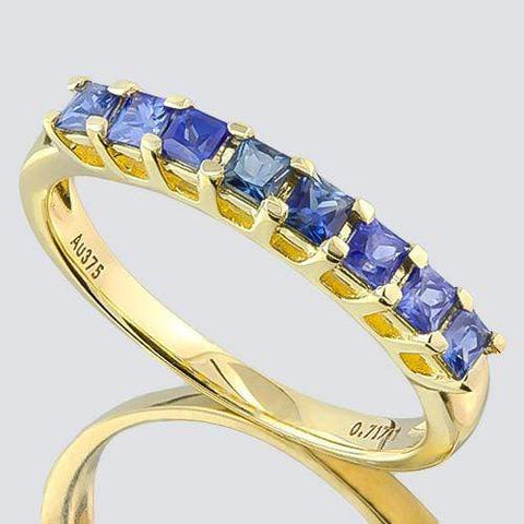 FASCINATING ! 3/4 CARAT (8 PCS) BLUE SAPPHIRE (VS) 9KT SOLID GOLD BAND RING - Wholesalekings.com