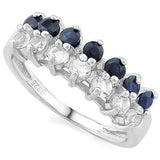 FOXY ! 2/3 CARAT (7 PCS) SAPPHIRE & 3/5 CARAT (7 PCS) WHITE TOPAZ 925 STERLING SILVER RING - Wholesalekings.com
