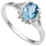 GENUINE  0.92CT BLUE TOPAZ  & GENUINE DIAMOND PLATINUM OVER 0.925 STERLING SILVER RING - Wholesalekings.com