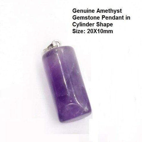 Genuine Amethyst Gemstone in Cylinder Shape Size: 20X10mm German Silver Pendant - Wholesalekings.com