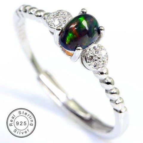 GENUINE ETHIOPIAN BLACK OPAL & CREATED WHITE SAPPHIRE 925 STERLING SILVER ADJUSTABLE OPEN RING 0.30 CT GENUINE ETHIOPIAN BLACK OPAL 925 STERLING SILVER RING - Wholesalekings.com