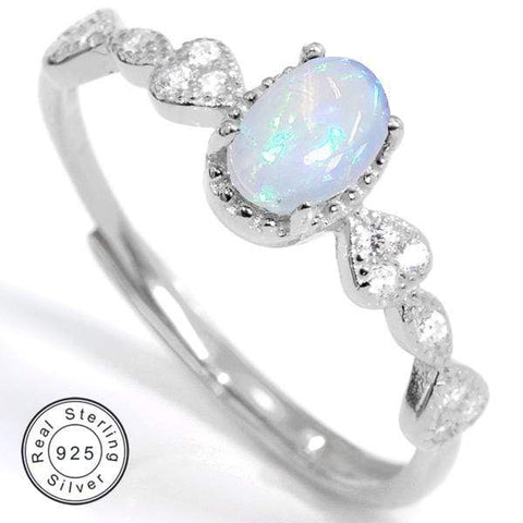 GENUINE FIRE OPAL & CREATED WHITE SAPPHIRE 925 STERLING SILVER ADJUSTABLE OPEN RING ADJUSTABLE OPEN RING - Wholesalekings.com