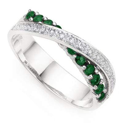 GLAMOROUS 0.31 CARAT TW GENUINE EMERALD & GENUINE DIAMOND PLATINUM OVER 0.925 STERLING SILVER RING - Wholesalekings.com