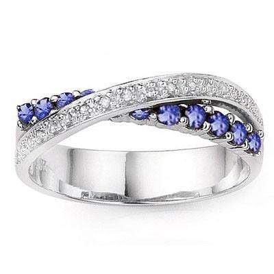 GLAMOROUS 0.46 CT GENUINE TANZANITE & 2 PCS GENUINE DIAMOND PLATINUM OVER 0.925 STERLING SILVER RING - Wholesalekings.com