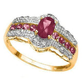 GLAMOROUS 0.75 CT AFRICAN RUBY & 8 PCS AFRICAN RUBY 10K SOLID YELLOW GOLD RING wholesalekings wholesale silver jewelry