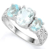 GLAMOROUS ! 1 1/2 CARAT AQUAMARINE &  2 1/3 CARAT BABY SWISS BLUE TOPAZ 925 STERLING SILVER RING - Wholesalekings.com