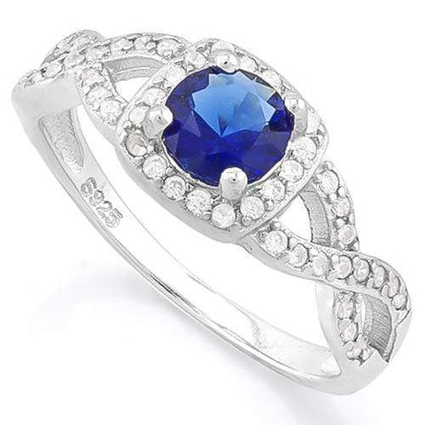 GLAMOROUS ! 1 CARAT CREATED BLUE SAPPHIRE &  1/2 CARAT (48 PCS) FLAWLESS CREATED DIAMOND 925 STERLING SILVER HALO RING - Wholesalekings.com