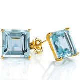 GLAMOROUS 1 CARAT TW (2 PCS) BLUE TOPAZ 10K SOLID YELLOW GOLD EARRINGS - Wholesalekings.com
