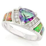 GLAMOROUS !  2 1/3 CARAT CREATED MYSTIC GEMSTONE & 4/5 CARAT CREATED FIRE OPAL 925 STERLING SILVER RING - Wholesalekings.com