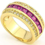 GLAMOROUS 3.30 CT CREATED PINK SAPPHIRE & 34 PCS CREATED WHITE SAPPHIRE 18K YELLOW GOLD OVER STERLING SILVER RING - Wholesalekings.com