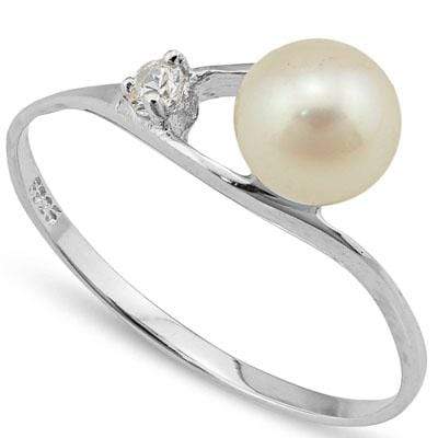 GLAMOROUS 3.50 CT WHITE PEARL & 1PC CREATED WHITE SAPPHIRE PLATINUM OVER 0.925 STERLING SILVER RING - Wholesalekings.com