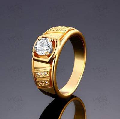 GLAMOROUS HIGH POLISH YELLOW GOLD PLATED BRASS WITH CREATED DIAMOND RING - Wholesalekings.com
