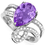 GORGEOUS 2.503 CARAT TW  AMETHYST & GENUINE DIAMOND PLATINUM OVER 0.925 STERLING SILVER RING - Wholesalekings.com