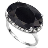 GORGEOUS 8.52 CT GENUINE BLACK SAPPHIRE & 2 PCS WHITE DIAMOND 0.925 STERLING SILVER W/ PLATINUM RING - Wholesalekings.com