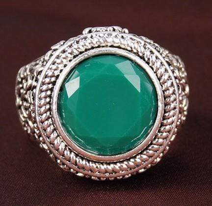 GORGEOUS SILVER PLATED ALLOY GREEN AGATE RING - Wholesalekings.com