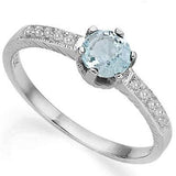 GREAT 0.40 CT AQUAMARINE & 2 PCS WHITE DIAMOND 0.925 STERLING SILVER W/ PLATINUM RING - Wholesalekings.com