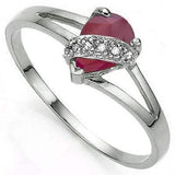 GREAT 0.58 CT GENUINE RUBY & 2 PCS GENUINE DIAMOND PLATINUM OVER 0.925 STERLING SILVER RING - Wholesalekings.com