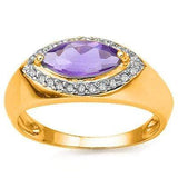 GREAT 1.05 CARAT AMETHYST & GENUINE DIAMOND CRAFTED IN 24K GOLD PLATED SILVER RING - Wholesalekings.com