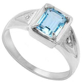 GREAT 1.17 CARAT TW  BLUE TOPAZ & GENUINE DIAMOND PLATINUM OVER 0.925 STERLING SILVER RING - Wholesalekings.com