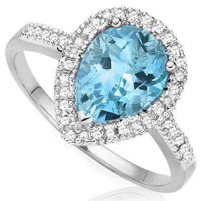 GREAT 1.372 CARAT BLUE TOPAZ & GENUINE DIAMOND PLATINUM OVER 0.925 STERLING SILVER RING - Wholesalekings.com