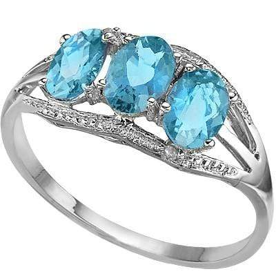 GREAT 1.63 CT BLUE TOPAZ & 2 PCS GENUINE DIAMOND 0.925 STERLING SILVER W/ PLATINUM RING - Wholesalekings.com