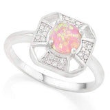 HEFTY 2/5 CARAT CREATED PINK FIRE OPAL &   GENUINE DIAMONDS 925 STERLING SILVER RING - Wholesalekings.com