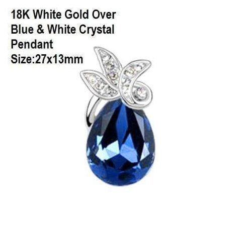 High Quality 18K White Gold- Over Blue & White Crystal German Silver Pendant Size:27x13mm wholesalekings wholesale silver jewelry