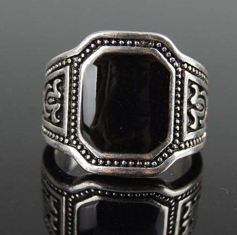 HOLLOW CARVED SILVER PLATED ALLOY AGATE RING - Wholesalekings.com