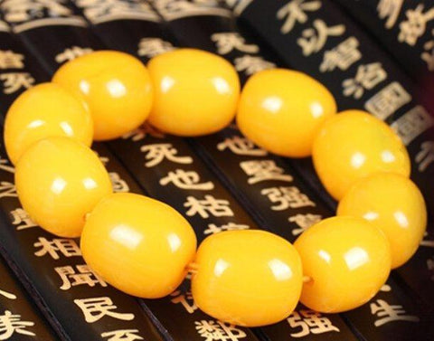 Huge Men-made Egg Yolk Yellow Amber 20MM Bead on Elastic String Bracelet for Men /Women - Wholesalekings.com