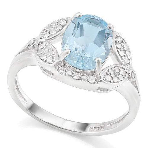 HULKING 2 2/5 CARAT BABY SWISS BLUE TOPAZ &   GENUINE DIAMONDS 925 STERLING SILVER RING - Wholesalekings.com