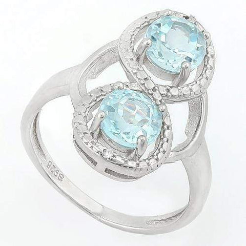 HULKING 2 CARAT BABY SWISS BLUE TOPAZS &   GENUINE DIAMONDS 925 STERLING SILVER RING - Wholesalekings.com