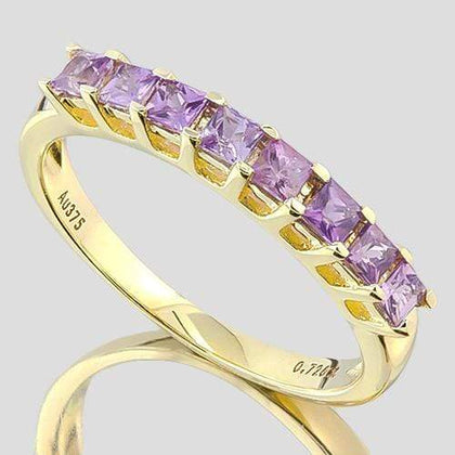 IDEAL ! 3/4 CARAT (8 PCS) PURPLE SAPPHIRE (VS) 9KT SOLID GOLD BAND RING - Wholesalekings.com