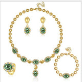 IDEAL ! CREATED EMERALD & CREATED DIAMOND 18K GOLD PLATED GERMAN SILVER 4PCS SET - Wholesalekings.com