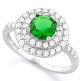 IMMACULATE !  1 1/3 CARAT CREATED EMERALD &  1/2 CARAT (52 PCS) FLAWLESS CREATED DIAMOND 925 STERLING SILVER HALO RING - Wholesalekings.com