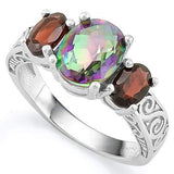 IMMACULATE ! 1 3/4 CARAT MYSTIC GEMSTONE &  2 1/5 CARAT GARNET 925 STERLING SILVER RING - Wholesalekings.com