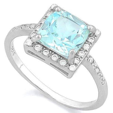 IMMACULATE ! 1 4/5 CARAT BABY SWISS BLUE TOPAZ &   (24 PCS) FLAWLESS CREATED DIAMOND 925 STERLING SILVER RING - Wholesalekings.com