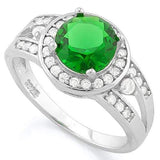 IMMACULATE !  2 CARAT CREATED EMERALD &  1/3 CARAT (34 PCS) FLAWLESS CREATED DIAMOND 925 STERLING SILVER HALO RING - Wholesalekings.com