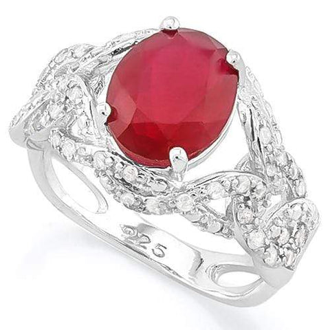IMMACULATE !  3 1/2 CARAT CREATED RUBY &  4 1/5 CARAT (42 PCS) FLAWLESS CREATED DIAMOND 925 STERLING SILVER RING - Wholesalekings.com