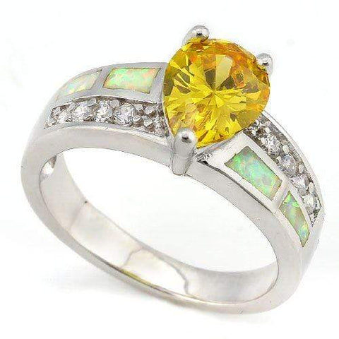 IMMACULATE !  3 CARAT CREATED YELLOW SAPPHIRE &  1 CARAT CREATED FIRE OPAL 925 STERLING SILVER RING - Wholesalekings.com