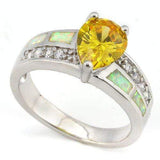 IMMACULATE !  3 CARAT CREATED YELLOW SAPPHIRE &  1 CARAT CREATED FIRE OPAL 925 STERLING SILVER RING - Wholesalekings.com