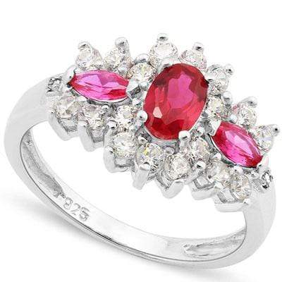 LOVELY 0.60 CT CREATED RUBY & 2PCS CREATED RUBY PLATINUM OVER 0.925 STERLING SILVER RING - Wholesalekings.com