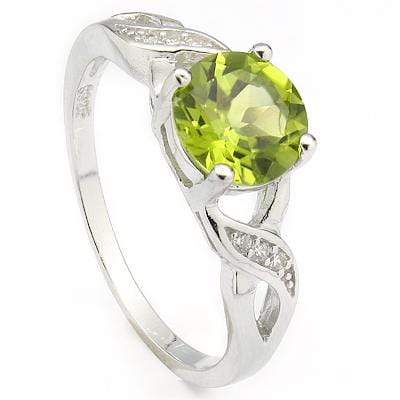 LOVELY 1.30 CT PERIDOT & 28 PCS CREATED WHITE SAPPHIRE PLATINUM OVER 0.925 STERLING SILVER RING - Wholesalekings.com