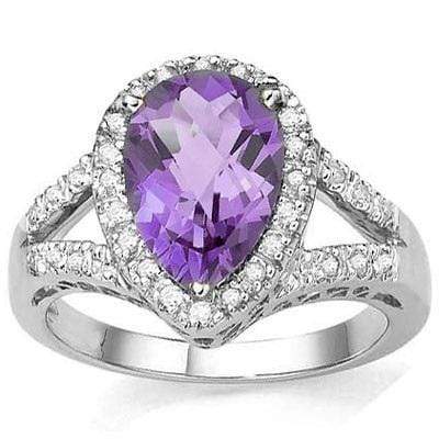 LOVELY 1.76 CARAT TW (3 PCS) AMETHYST & GENUINE DIAMOND PLATINUM OVER 0.925 STERLING SILVER RING - Wholesalekings.com