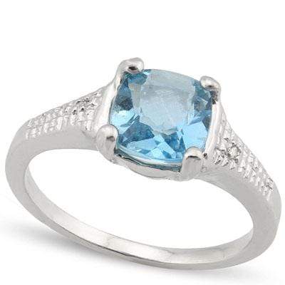 LOVELY 1.807 CARAT TW  BLUE TOPAZ & GENUINE DIAMOND PLATINUM OVER 0.925 STERLING SILVER RING - Wholesalekings.com