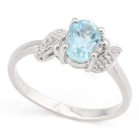 LOVELY ! 1 CARAT BABY SWISS BLUE TOPAZ & DIAMOND 925 STERLING SILVER RING - Wholesalekings.com