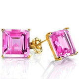 LOVELY 1 CARAT TW (2 PCS) CREATED PINK SAPPHIRE 10K SOLID YELLOW GOLD EARRINGS wholesalekings wholesale silver jewelry