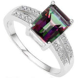 LOVELY 2.03 CT MYSTIC GEMSTONE & 2 PCS GENUINE DIAMOND PLATINUM OVER 0.925 STERLING SILVER RING - Wholesalekings.com